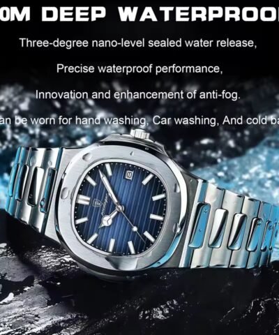 Montre d'affaires de luxe en acier lumineux carré à quartz et cristal