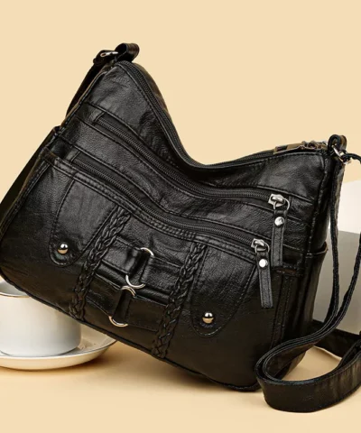 Sac à main en cuir souple de grande capacité de style rétro pour femme