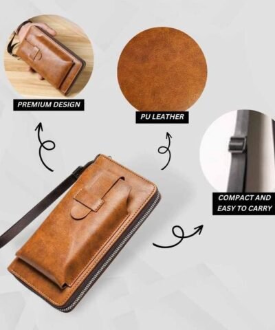 Portefeuille zippé en cuir souple à la mode pour hommes