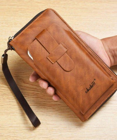 Portefeuille zippé en cuir souple à la mode pour hommes