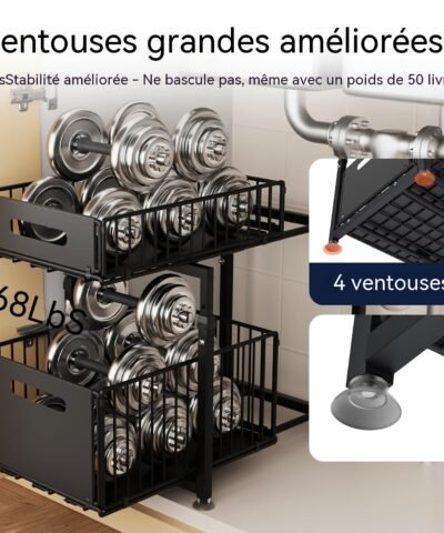 Organisateur sous évier avec tiroirs métalliques coulissants