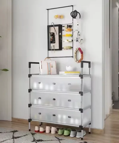 Étagère à chaussures à 3 niveaux, peu encombrante et résistante à la poussière